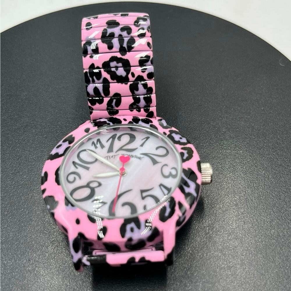 Betsey Johnson Betsey Time Leopard Lover Watch Pink Purple Black Stretch Band